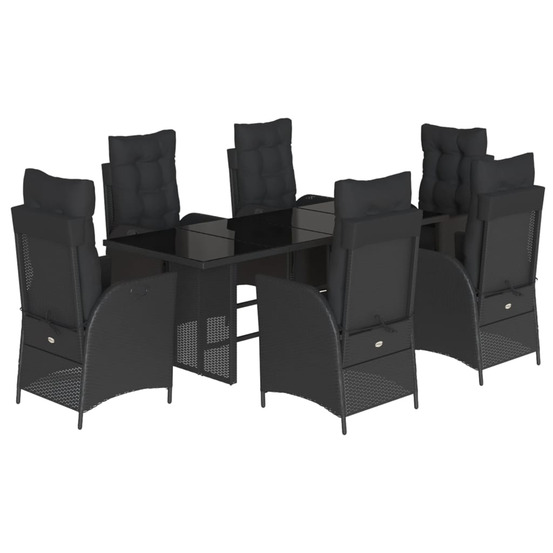 Ensemble à manger de jardin coussins 7pcs noir résine tressée
