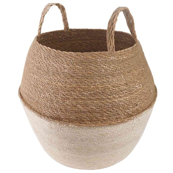 Cache-pot tressé herbe marine décoration intérieure extérieure poignées intégrées 32cm blanc