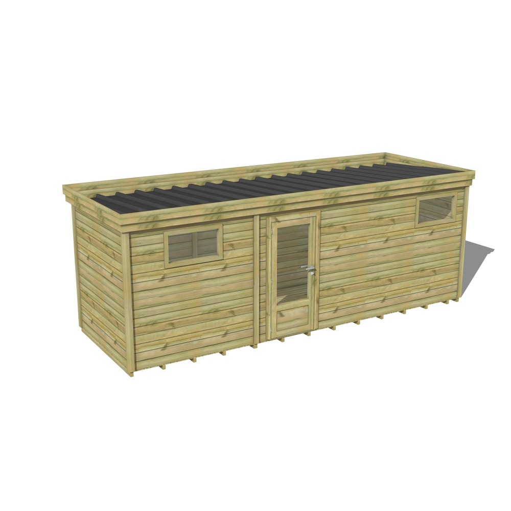 Abri de jardin bois pin traité autoclave 27mm - 6,89x2,14m / 15m2 - bac acier - plancher bois