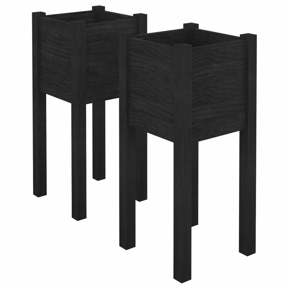 Jardinières d'extérieur 2 pcs noir 31x31x70 cm bois de pin