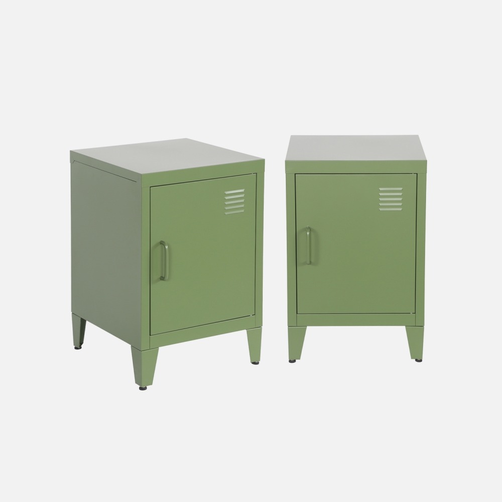 Lot de 2 tables de chevet industrielle métal, 1 porte