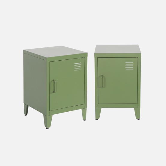 Lot de 2 tables de chevet industrielle métal, 1 porte