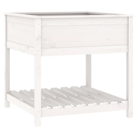 Jardinière bac lit surélevé plantes fleurs terrasse jardin avec étagère 82,5 x 82,5 x 81cm bois massif de pin blanc 02_003841