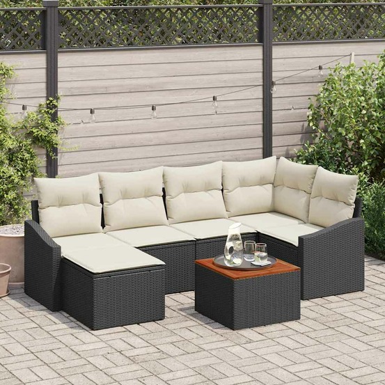 Ensemble de canapé de jardin 7 pcs noir et crème polyrotin