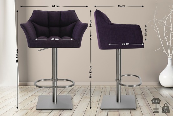 Lot de 2 tabourets de bar damaso tissu inox