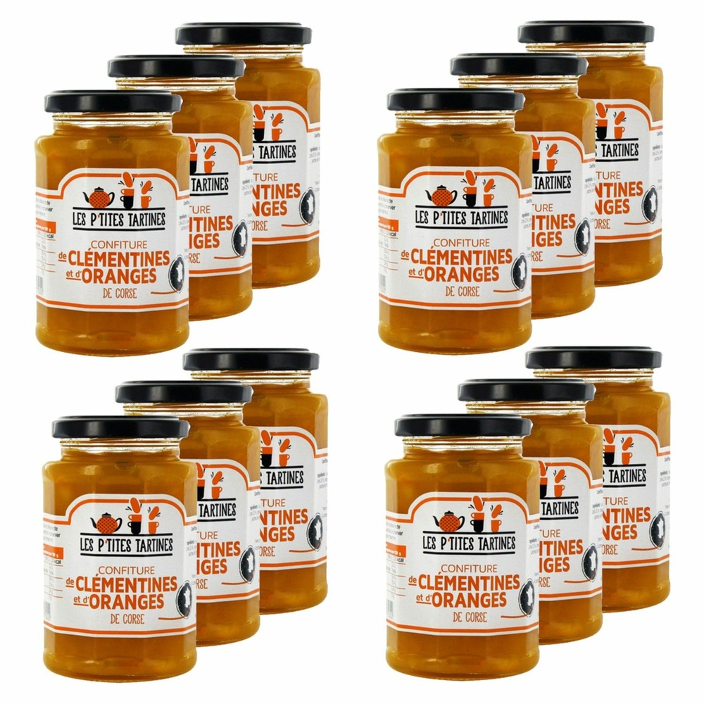 Lot 12x confiture d'oranges de corse et clémentine - les p'tites tartines - pot 315g