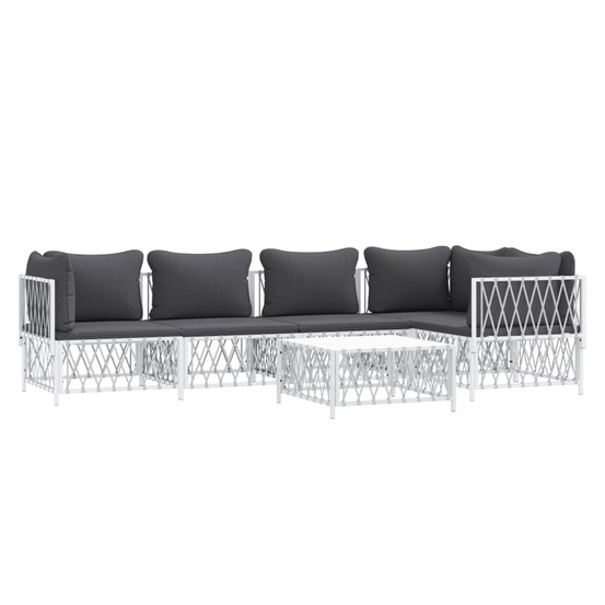 Salon de jardin meuble d'extérieur ensemble de mobilier avec coussins 6 pièces blanc acier