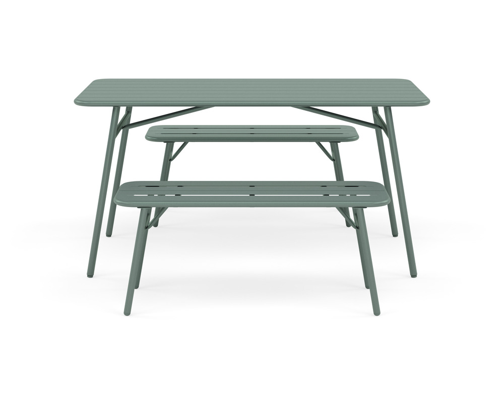 Ribola - ensemble table et bancs de jardin - 4 personnes - vert