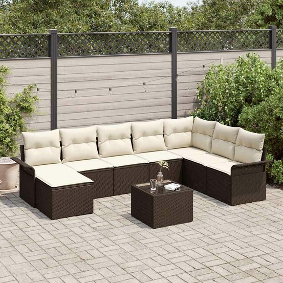 Ensemble de canapé de jardin avec coussin 9 pcs gris poly rotin
