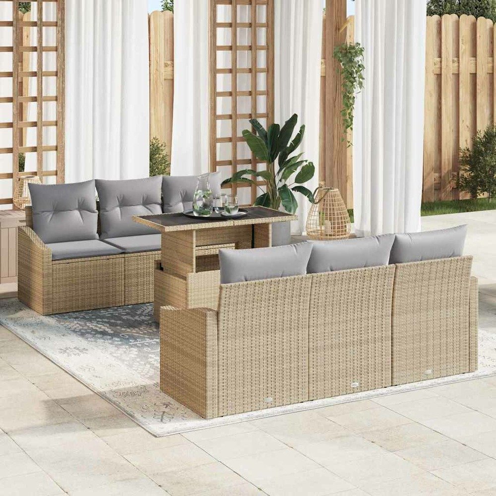Ensemble de canapé de jardin 7 pcs beige poly rotin