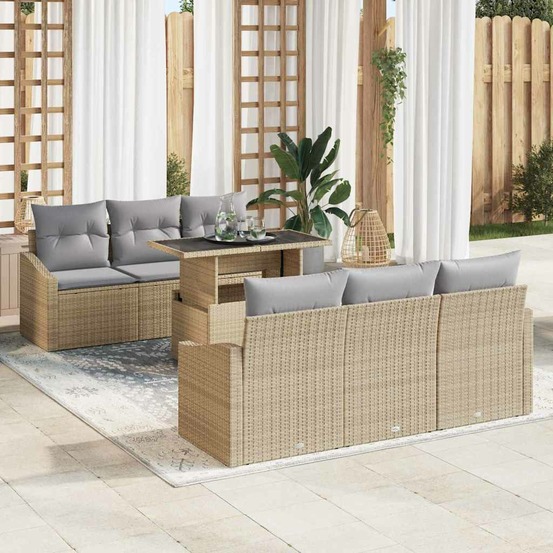 Ensemble de canapé de jardin 7 pcs beige poly rotin