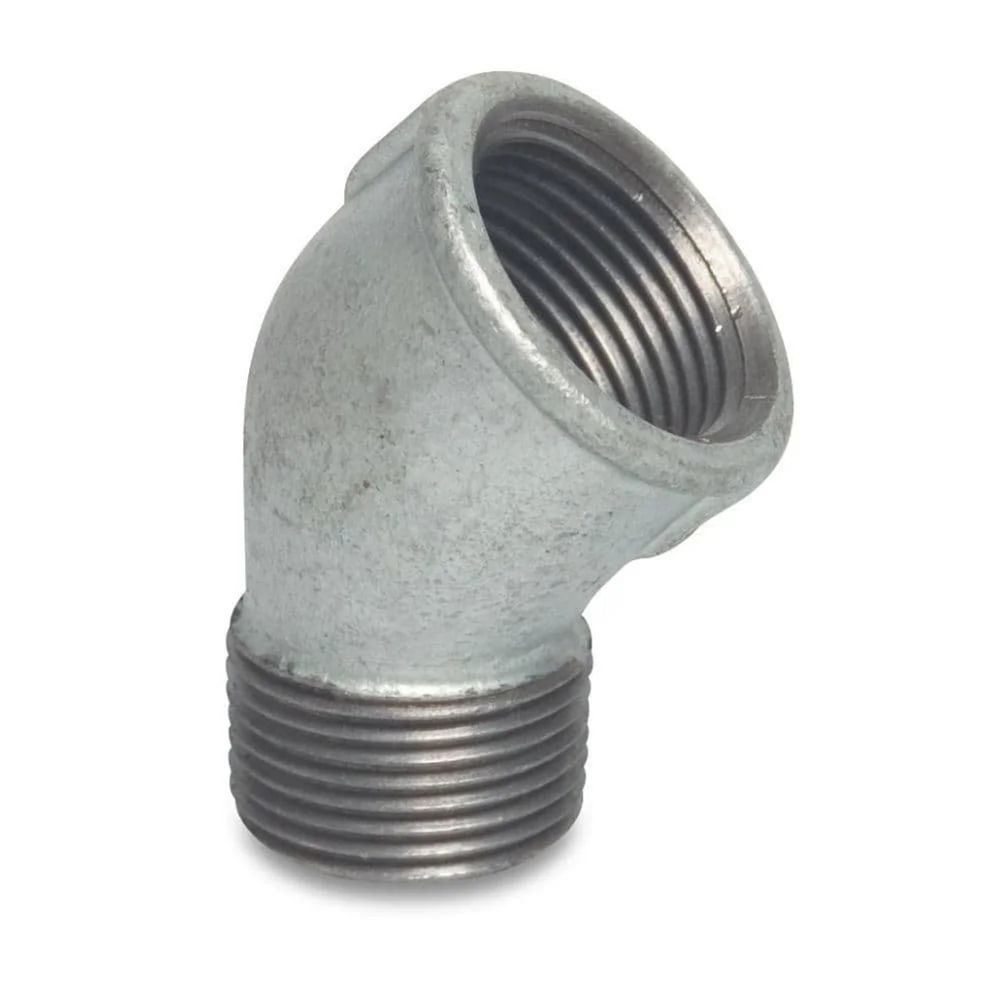 Raccord fileté fonte malléable, angle 45° 2 pouces, galvanisé