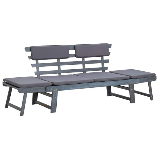 Banc de jardin avec coussins 2-en-1 190 cm gris bois d'acacia