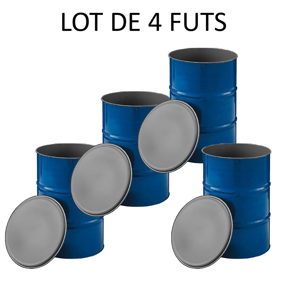 Fut métallique à ouverture totale 216l standard-lot de 4