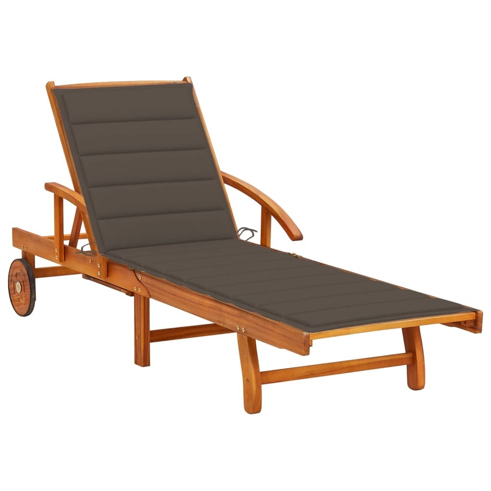 Transat chaise longue bain de soleil lit de jardin terrasse meuble d'extérieur avec coussin bois d'acacia solide