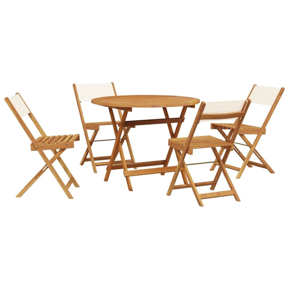 Ensemble à manger de jardin 5 pcs blanc crème tissu bois massif