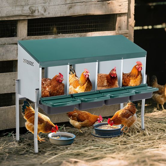 Pondoir 4 compartiments acier galvanisé pour poules collecte facile 107x33x81cm vert