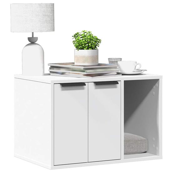 Maison de toilette chat bois multifonction pour intérieur blanc 60cm