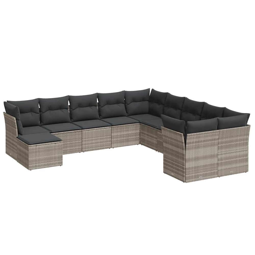 Salon de jardin 11 pcs avec coussins gris clair résine tressée