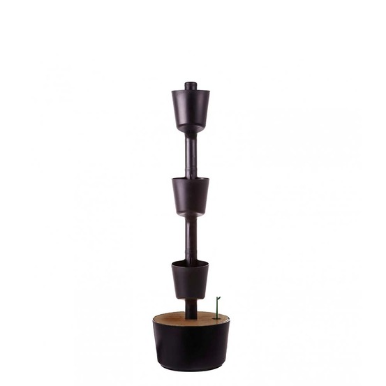 Jardinière verticale citysens noire avec 3 pots; kit digital; bois teck