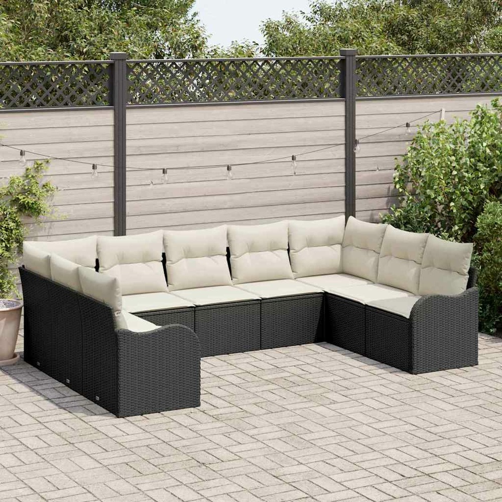 Ensemble de canapé de jardin 9 pcs noir polyrotin