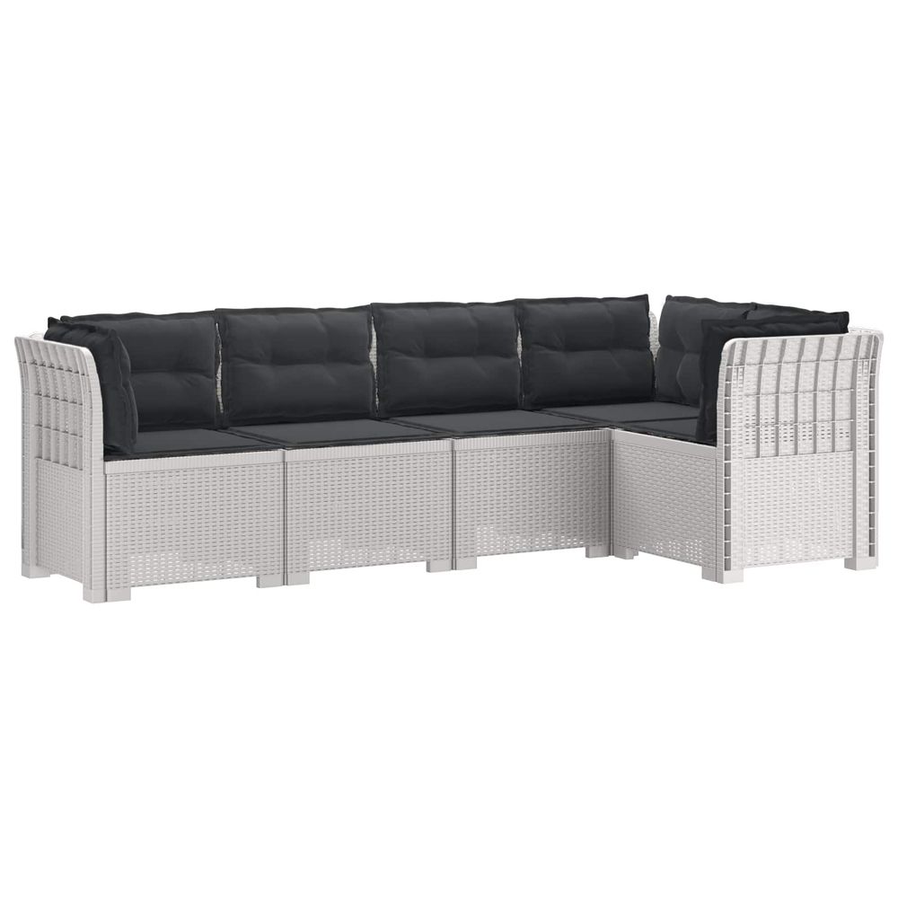 Canapé de jardin 5 places avec coussins aspect rotin pp blanc