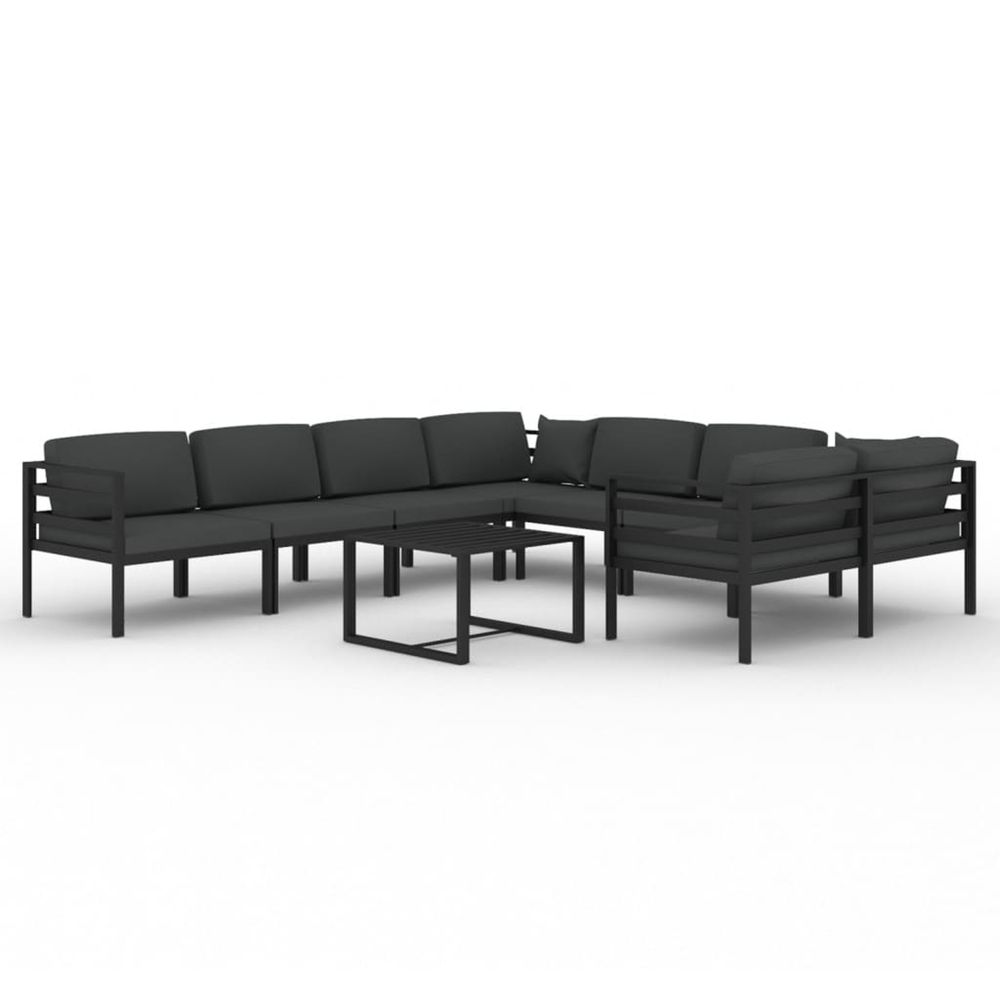 Salon de jardin 9 pcs avec coussins aluminium anthracite