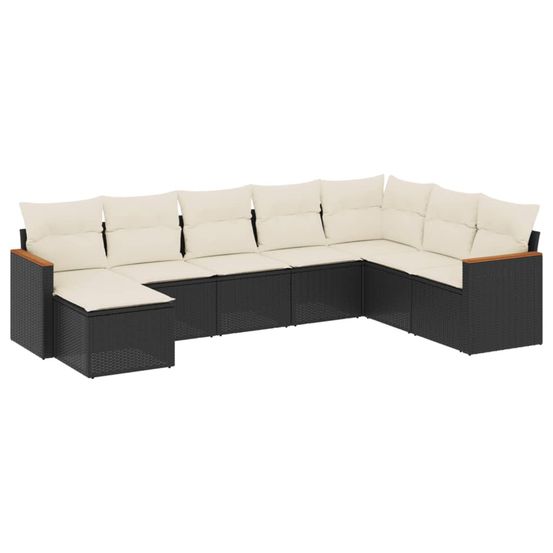 Salon de jardin 8 pcs avec coussins noir résine tressée