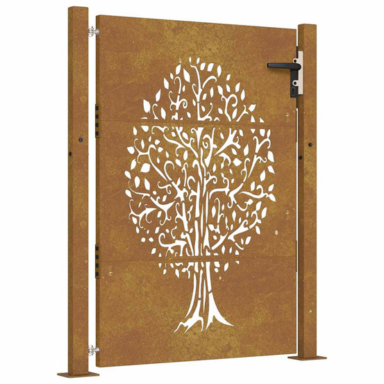 Portail de jardin 100x150 cm en acier corten avec motif arbre
