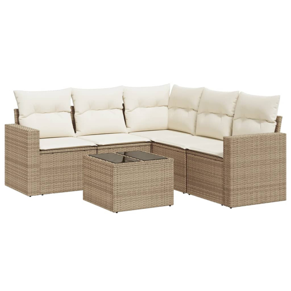 Salon de jardin avec coussins 6 pcs beige résine tressée