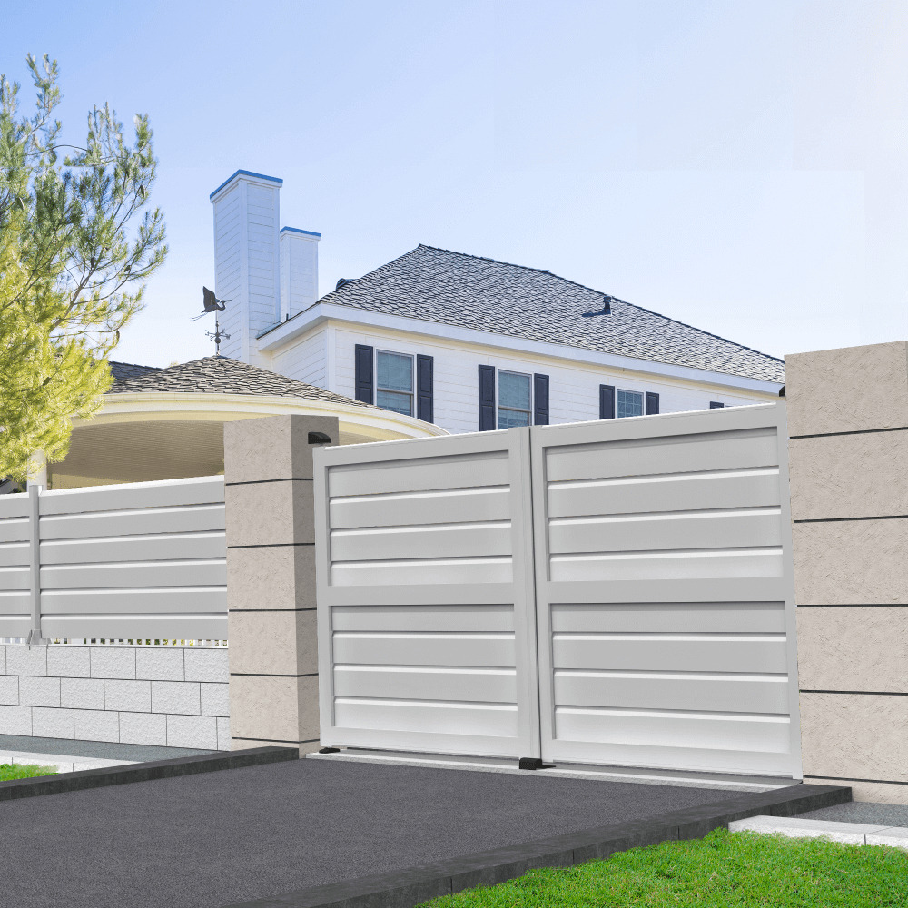 Portail double battant motorisé brise-vue l 4000 x h 1880 mm (blanc satiné ral9010)