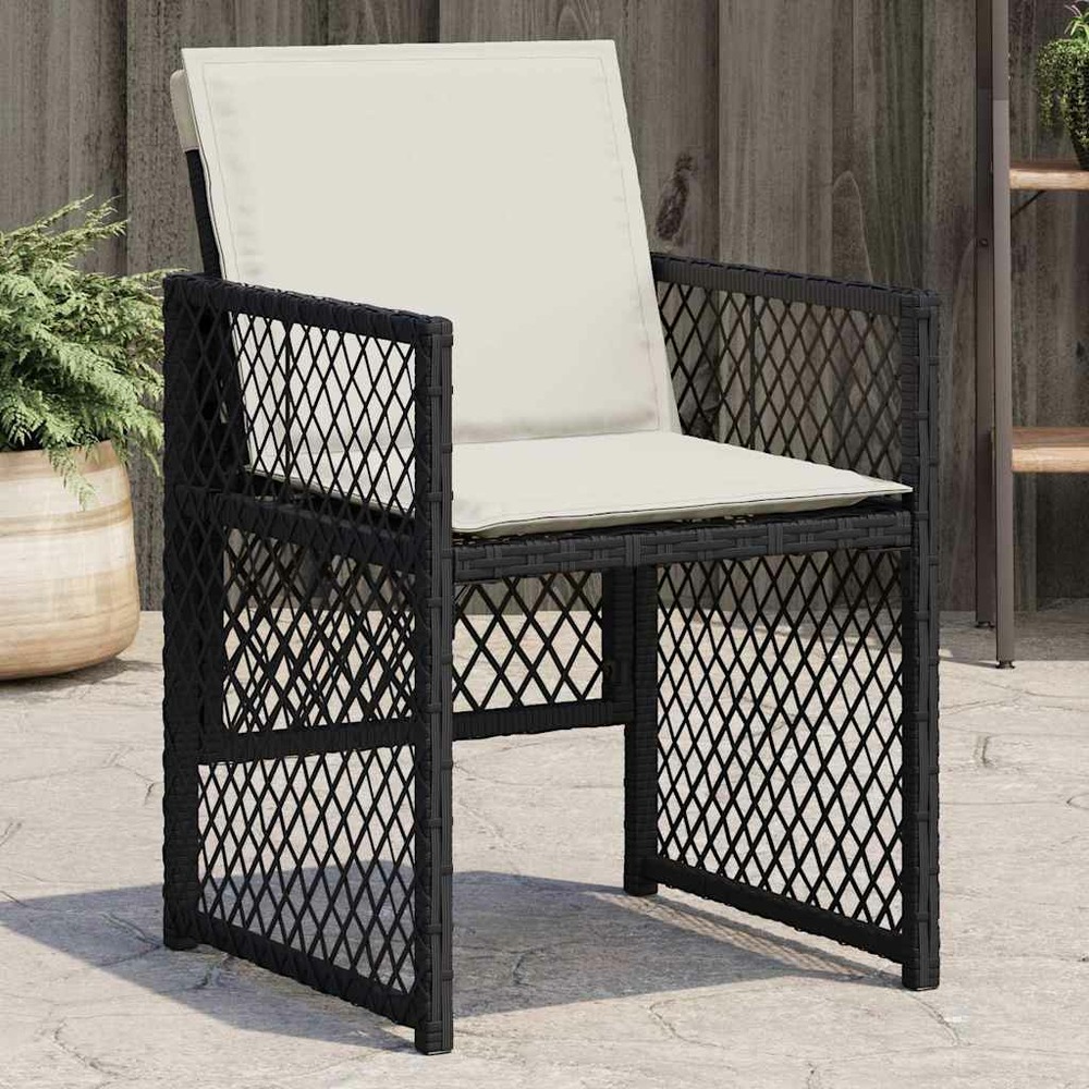 Chaises de jardin lot de 4 avec coussins noir résine tressée