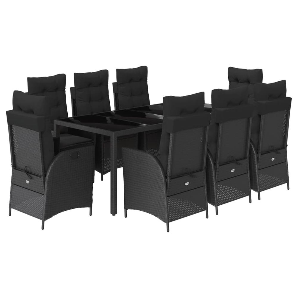 Ensemble à manger de jardin 9pcs coussins noir résine tressée
