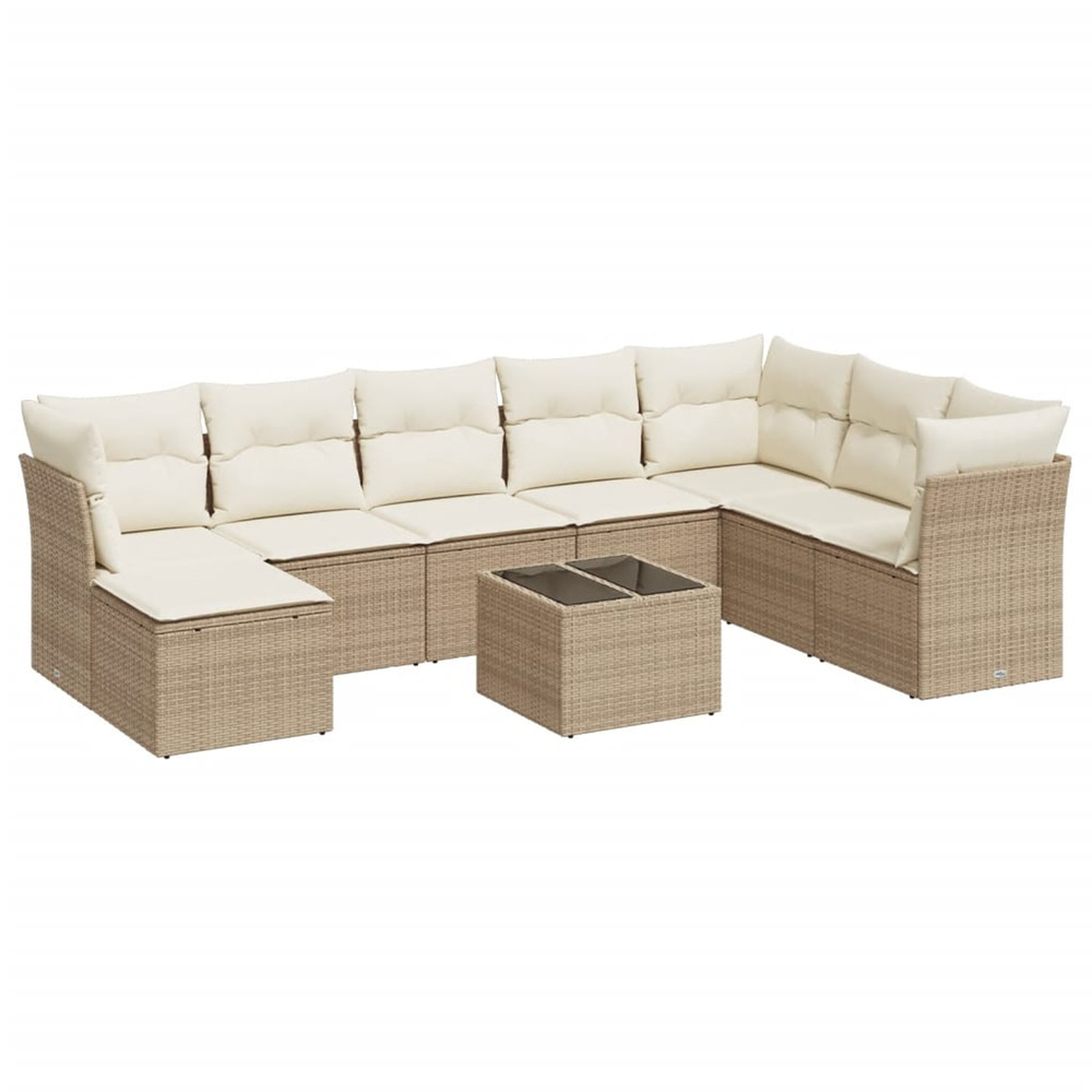 Salon de jardin avec coussins 9 pcs beige résine tressée