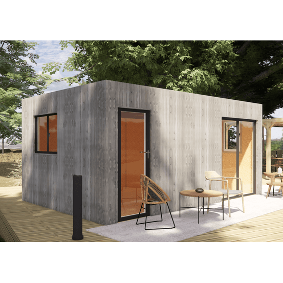 Dépendance jardin sans permis en bois 5,5 x 3,5 x 2,7 m avec plancher isolé / menuiseries alu k-line