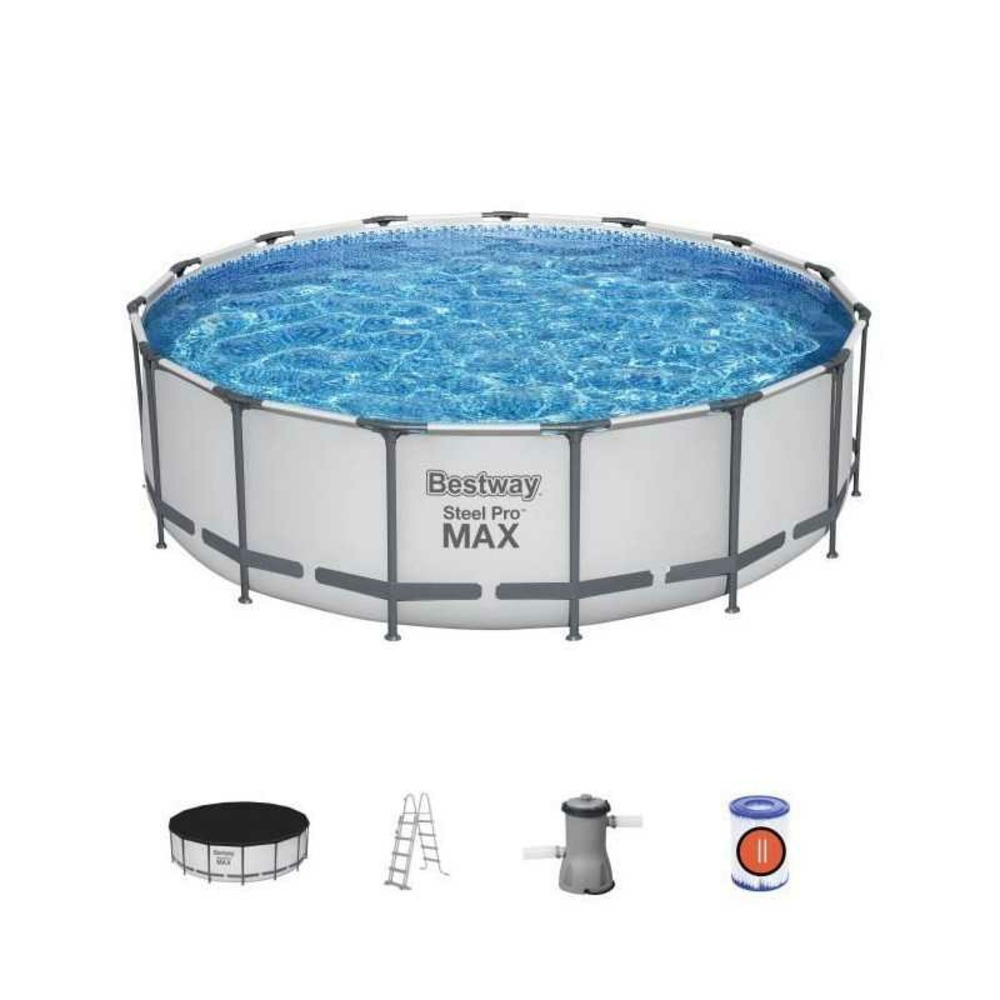 Kit piscine hors sol tubulaire bestway - steel pro max - 457 x 122 cm - ronde (filtre a cartouche, échelle, 1 cartouche)