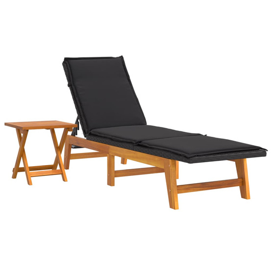 Chaise longue avec table résine tressée et bois massif d'acacia bain de soleil