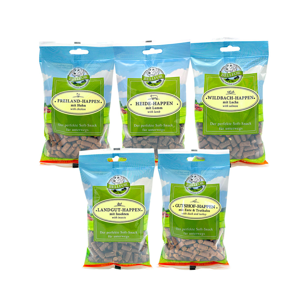 Mix 5 soft-snacks - freiland-happen 200g + heide-happen 200g + wildbach-happen 200g + landgut-happen 200g + gutshof-happen 200g