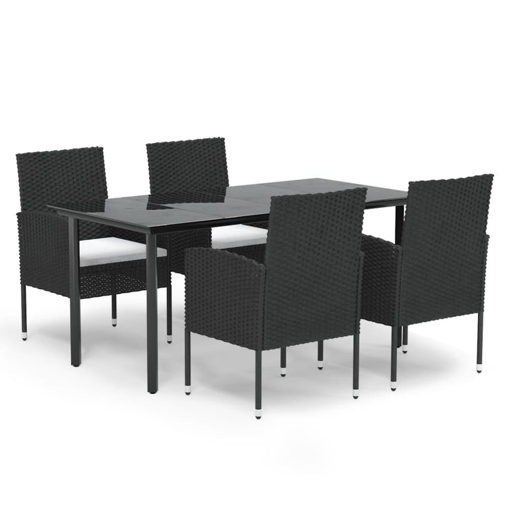 Ensemble à manger de jardin coussins 5pcs noir résine tressée