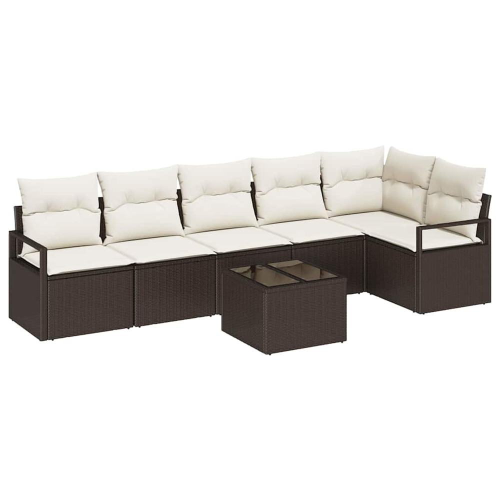 Ensemble de canapé de jardin avec coussin 7 pcs marron et crème