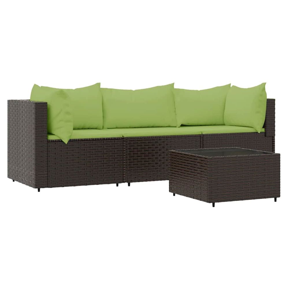 Salon de jardin 4 pcs avec coussins marron résine tressée