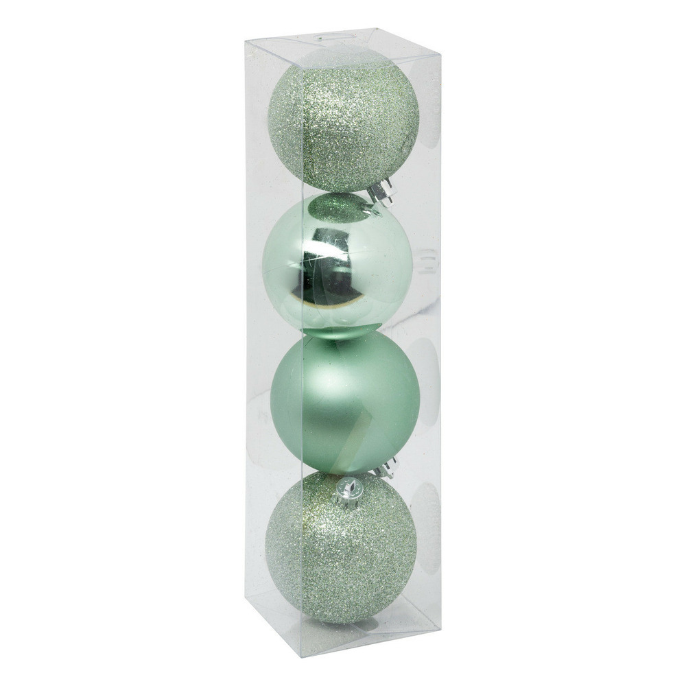 Déco de sapin lot de 4 boules de noël d 8 cm - vert amande