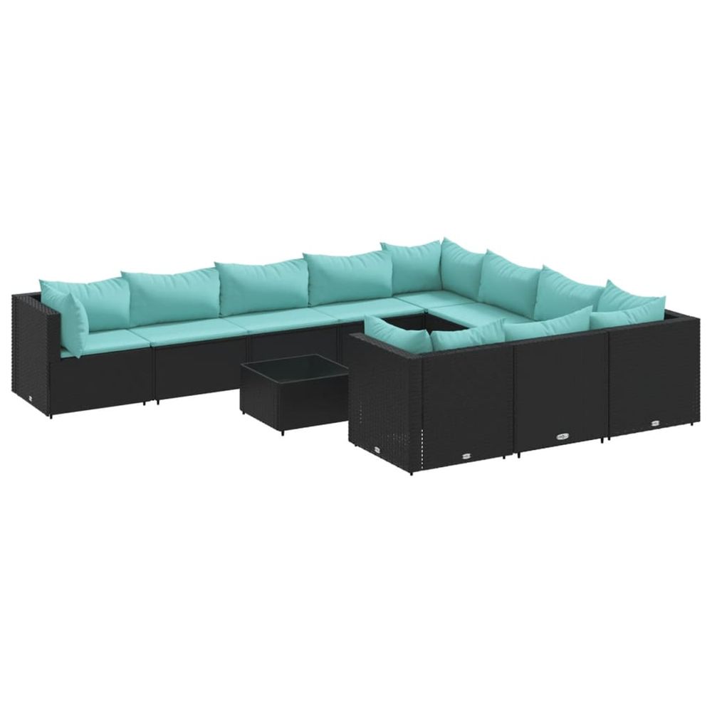 Salon de jardin 11 pcs avec coussins noir résine tressée