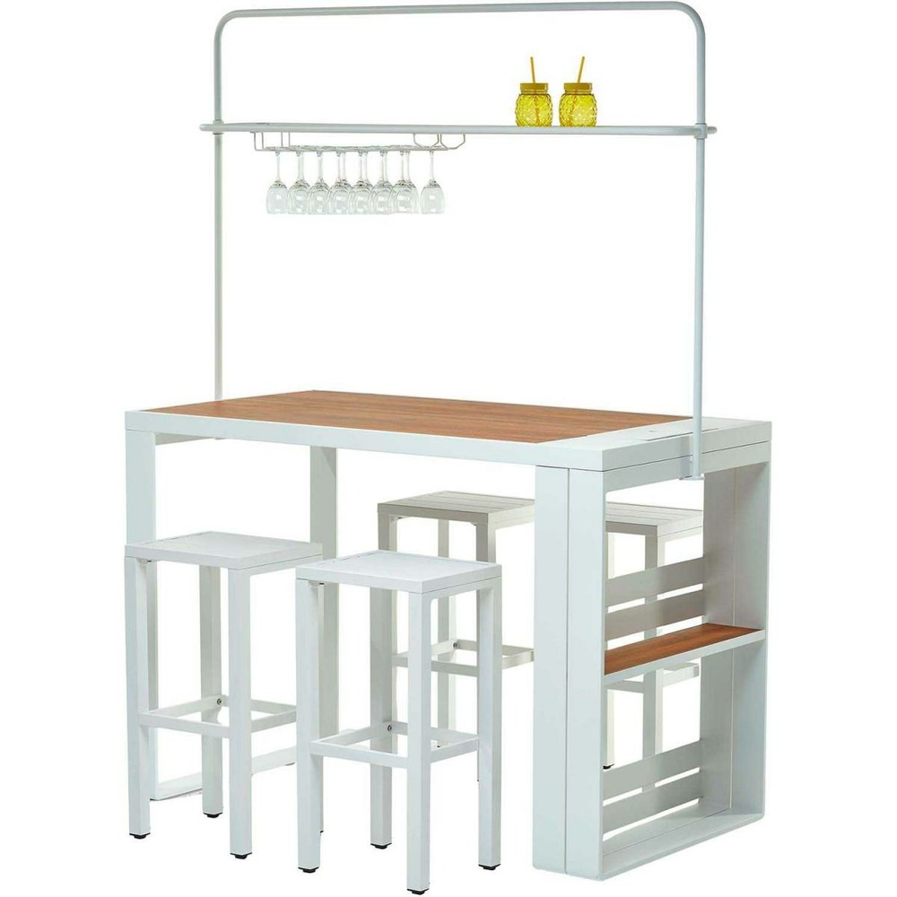 Ensemble table de bar mange-debout avec 4 tabourets empilables