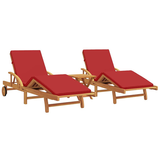 Transat 3 pcs rouge 40 x 40 x 40cm bois d'acacia massif