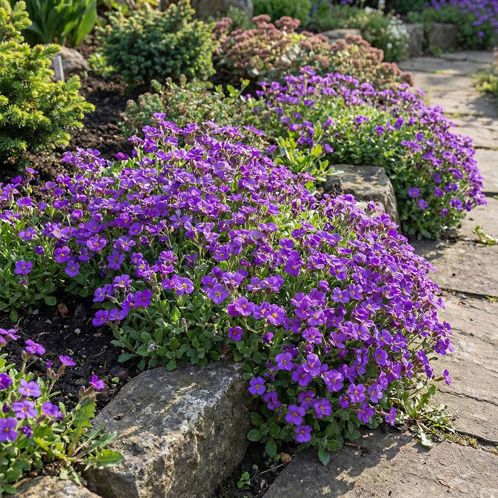 Lot de 6 - aubrieta hamburger stadtpark - coussin bleu - h. 10-20 cm