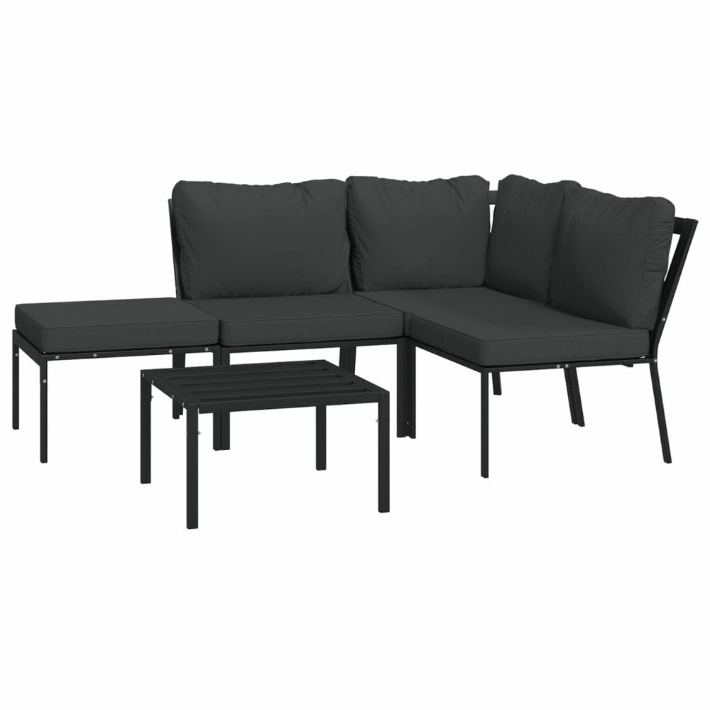 Salon de jardin meuble d'extérieur ensemble de mobilier 5 pièces avec coussins gris acier