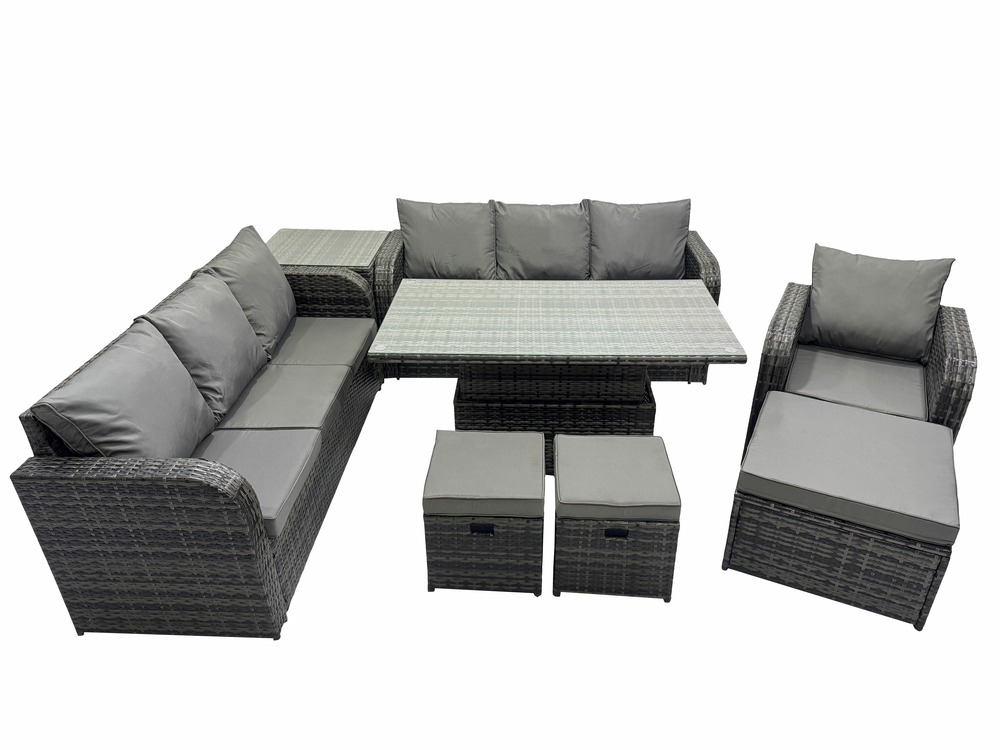 Ensemble de meubles de jardin en polyrotin table à manger réglable en hauteur canapé avec table d'appoint chaise inclinable