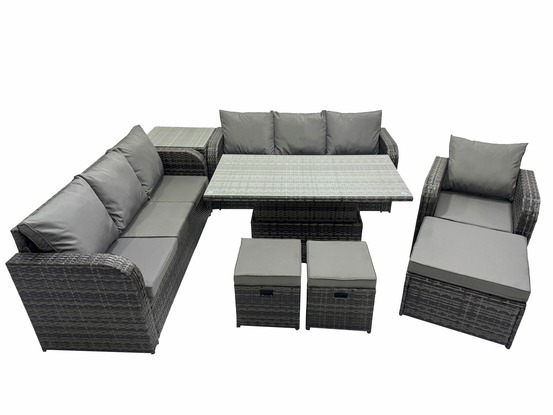 Ensemble de meubles de jardin en polyrotin table à manger réglable en hauteur canapé avec table d'appoint chaise inclinable