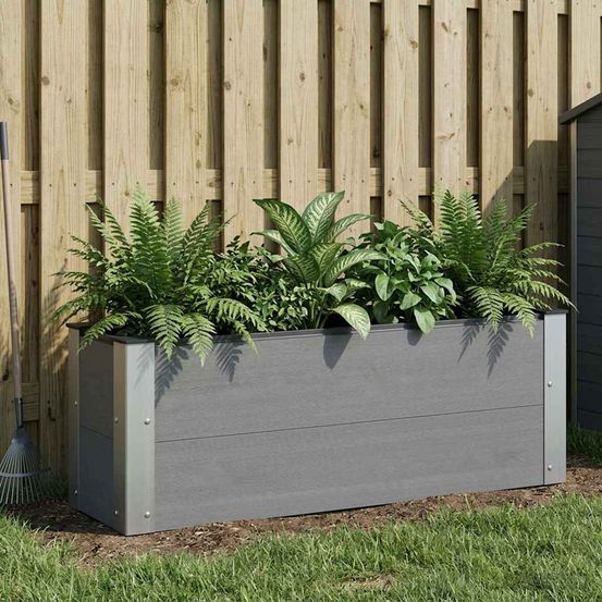 Bac à fleurs composite aluminium pour aménagement jardin fond ouvert gris 100x30x36cm